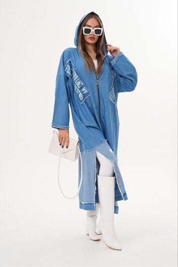 shE tekstil Design Jeans Oversized Hooded Jacket