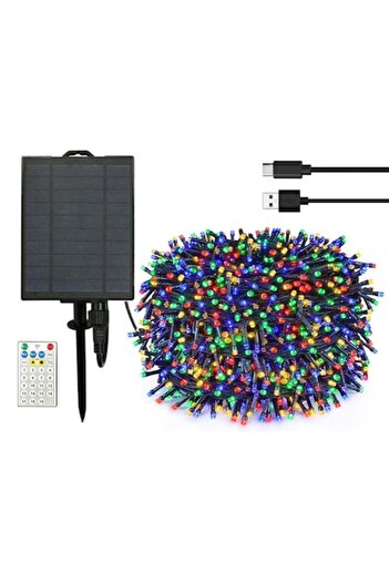 Joyful Box Solar and USB Christmas Installation, 50 meters, 2200Mha, 19 light effects, professional remote control,