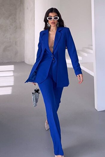 spirituel Women's Two-Piece Top and Bottom Set Stylish Double-Layer Buttoned Blazer Jacket Wide-Leg Pants Set