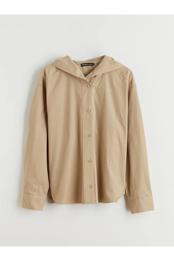 LC Waikiki Lcwaikiki Classic Khaki Hooded Oversize Women's Shirt