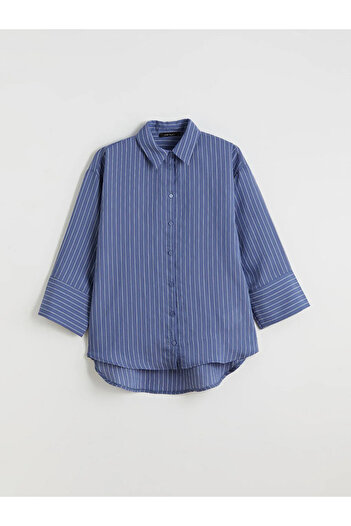 LC Waikiki Lcwaikiki Classic Indigo Striped Oversize Women's Shirt