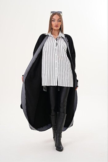 shE tekstil Wide Fit Hooded Cardigan with Embroidered Detail Inside