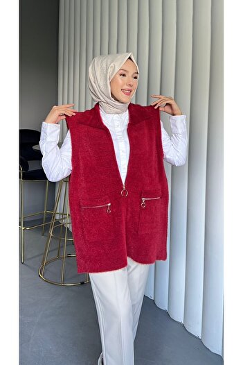 Modamorfo Bearded Vest with Front Zipper Pocket - Red