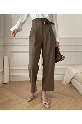 EyesOf Women's stylish carrot pants with side leather belt