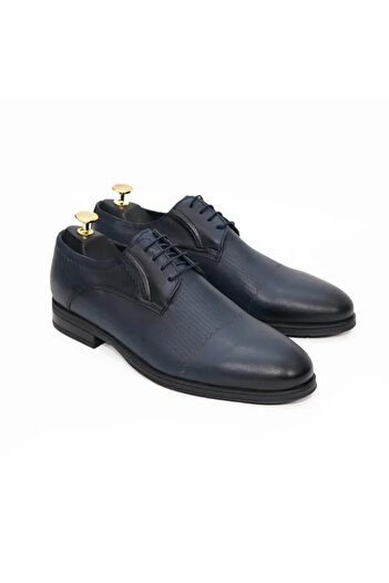 Piello Elegant genuine leather shoes with decorative perforations, Navy blue