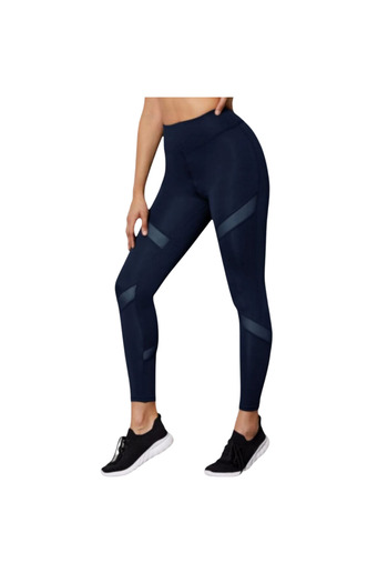 Fstyle Dark Blue Wide Waist Sports Leggings Butt Lift Design Gym Tights