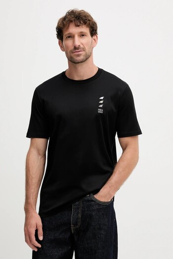 PAUL&SHARK Men's Regular Fit 100% Cotton Round Neck Logo Patterned Black T-Shirt 15311628-011