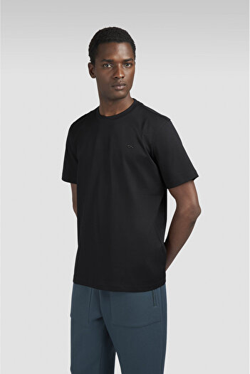 PAUL&SHARK Men's Regular Fit Round Neck Shark Logo 100% Cotton Stretch Fabric Short Sleeve Black-Silver T-Sh