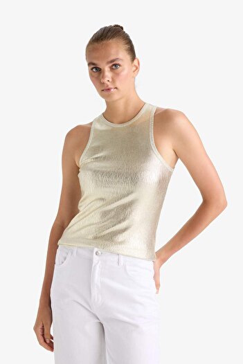 DeFacto Slim Fit Dar Kesim Halter Yaka Fitilli Kaşkorse Parlak Kumaş Atlet G2531AX25AU