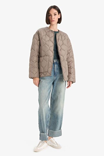 DeFacto Waterproof Regular Fit Crew Neck Zippered Quilted Jacket F4569Ax25Wn