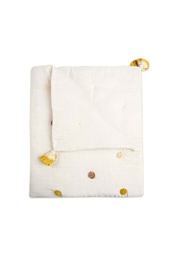 Crane Baby Blanket, Soft Cotton Pom Pom Nursery And Toddler Blanket For Boys And Girls, Cream, 36 X