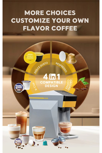 Generic 4 in 1 Coffee Machine Compatible with Nespresso Dolce Gusto K-Cup Pods & Ground Coffee