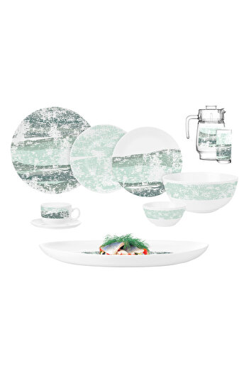 Luminarc Diwali Acctit Turquoise Opal Glass Dinner Set, 46 pcs