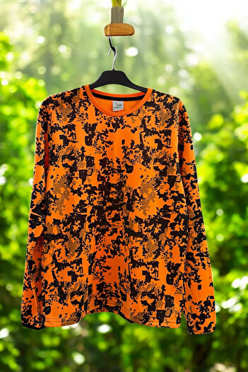 WİDİ Hunting Hog Hunting Orange and Camo Pattern Crewneck Sweashirt Top