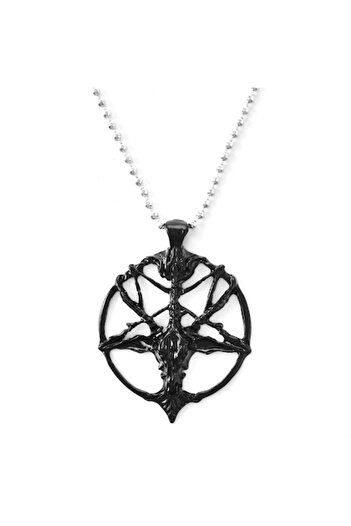 SYGGY Silver Necklace with Black Baphomet Pentagram Pendant