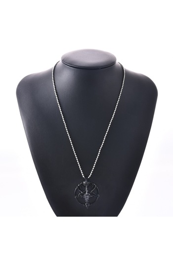 SYGGY Silver Necklace with Black Baphomet Pentagram Pendant