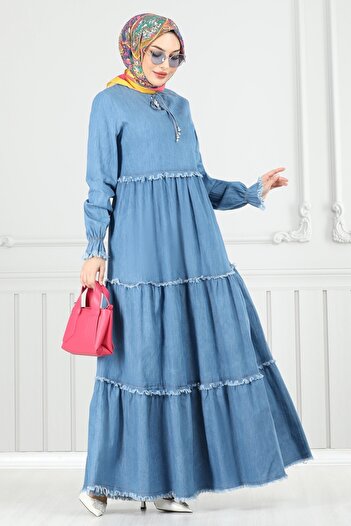 ModaMerve Skirt Layered Denim Dress 25018Mts1094-Ms Light Denim