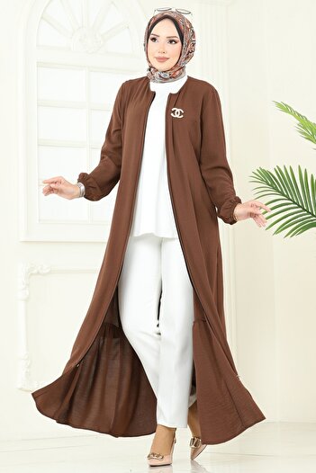 ModaMerve Skirt with Ruffles, Coat, Ferace 1206Dlb1088-Ms Brown