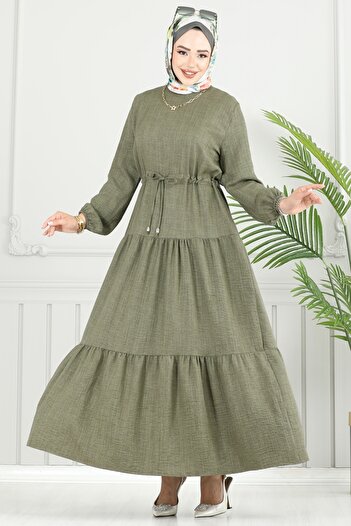 ModaMerve Tiered Skirt Sofia Dress 025Mr1078-Ms Khaki