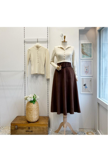 Faya Boutique Chocolate Brown Wide Belted Suede Skirt