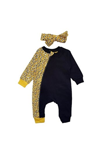 Miniworld - Jumpsuit with headband for girls, cotton, animal print pattern, age 9-12 months, 80 cm, Multico