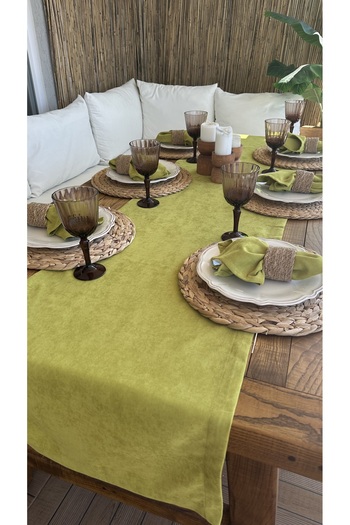 Decamor home Velvet Textured Hassle-Free Oil Green Runner