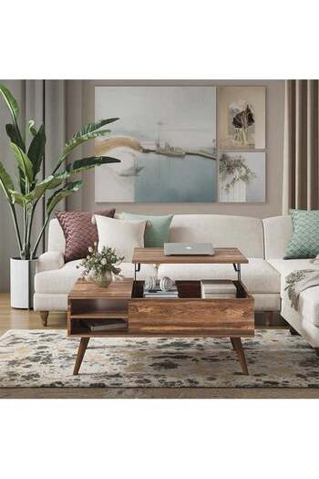 AGD Liftable Center Coffee Table, Adjustable Shelf and Hidden Storage Compartment for Living Room an