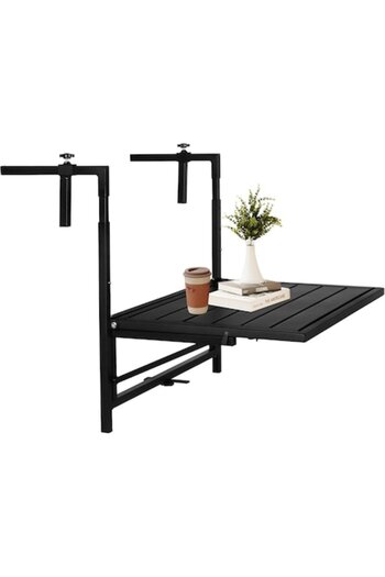 DBREAKS Foldable Balcony Table, Adjustable Height, Rattan Imitation, Black - CN