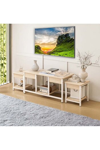 AGD 3-Piece Stackable Nesting Coffee Tables, TV and Living Room Side Tables, Open Storage/Brown