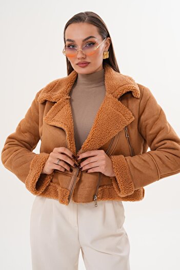 ŞİMAL Women's Cross-Zip Suede Jacket 255118 -