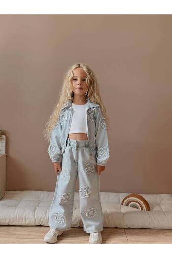 Jolly Kids Girl's Blue Denim Jacket and Pants Jean Set