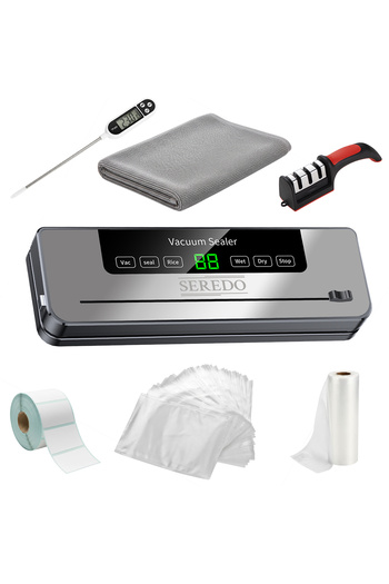 Seredo Seredo™ Vacuum Sealer, Bags 17x25 cm, Roll 20x300 cm, Thermometer, Sharpener, Cloth