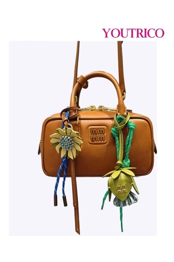 Youtrico Handmade Floral Leather Keychain for Women - Two-Tone Bag Charm