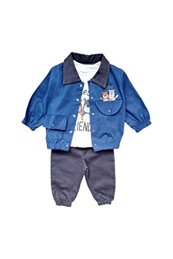 Miniworld - Boys' 3-piece set, cotton, denim jacket, Best Friends, age 18 months, 86 cm, Blue