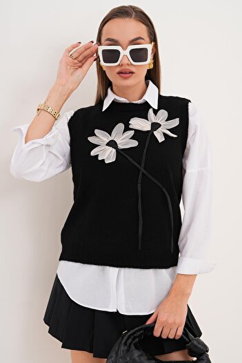 ŞİMAL Women's Floral Detailed Knitwear Knitted Sweater 255168 -
