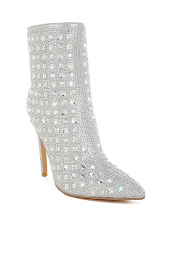 london Rag Women Pointed Toe Rhinestones Stiletto Boots in Silver