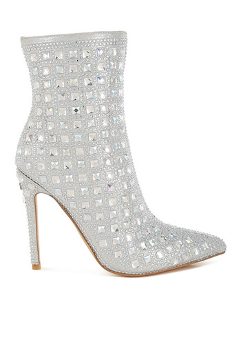 london Rag Women Pointed Toe Rhinestones Stiletto Boots in Silver
