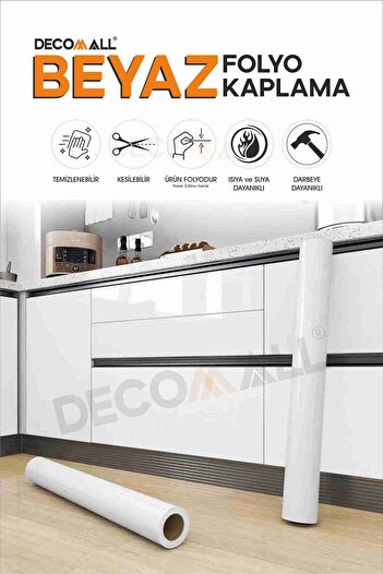 DECOMALL 50 X 100 Beyaz Folyo Zemin Dolap Kaplama Parlak Beyaz Kendinden Yapışkanlı