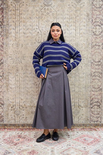 KÜÇÜĞÜM BUTİK Gray Pleated Gabardine Skirt
