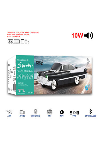 MTL Klasik Görünümlü Nostaljik Retro Araba Bluetooth Hoparlör FM Radyolu Taşınabilir Speaker