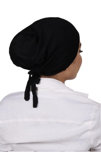 Perfectory Women's Turban Cap with Tie-Back Closure, Muslim Head Wrap Bonnet- Black