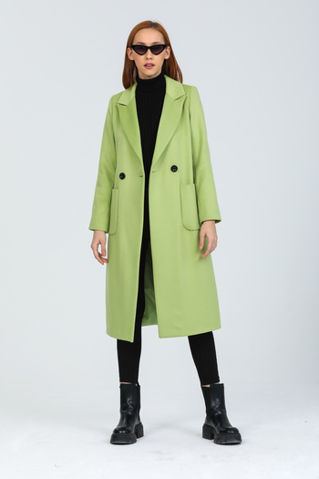 Pitti Women's Pistachio Green Black Buttoned Lined Coat 70581