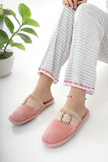 Modafırsat Women's House Slippers Plush Washable Wool Inside Fur Slippers Guest Dowry Bundle Bridal Slippers