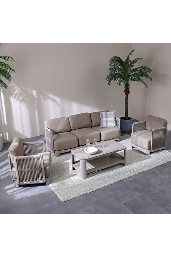 Danube Home Melbon 5-Seater Outdoor Sofa Set | Aluminium Frame | Modern Patio Furniture | Taupe