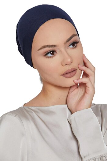 Perfectory Women's Turban Cap with Tie-Back Closure, Muslim Head Wrap Bonnet- Navy Blue