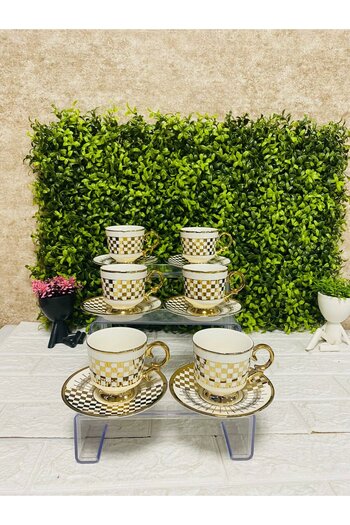 Tekbir Square Patterned Gold Cup Set