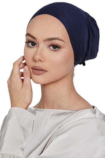 Perfectory Women's Turban Cap with Tie-Back Closure, Muslim Head Wrap Bonnet- Navy Blue