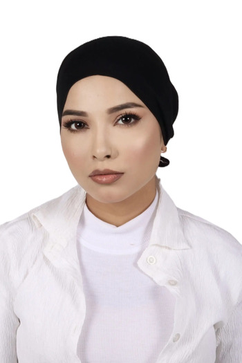 Perfectory Women's Turban Cap with Tie-Back Closure, Muslim Head Wrap Bonnet- Black