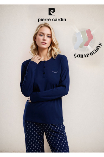 Pierre Cardin Women's Long Sleeve Boxed Navy Blue 2 Piece Pajama Set Ol.Pc.895.1.001