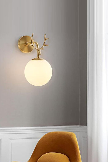 Uçar Deer Patterned Opal White Glass Antique Color Wall Sconce with Deer